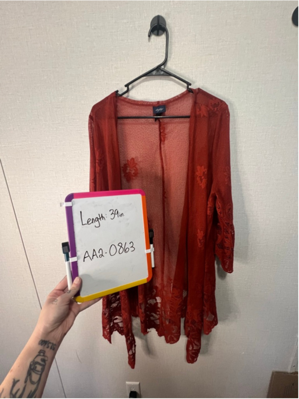 Daytrip Burnt Orange Boho Lace Duster Kimono Cardigan - Picture 8 of 8